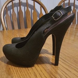 Madden Girl Size 9 Sling Back Black Sparkle Heels NWOT
